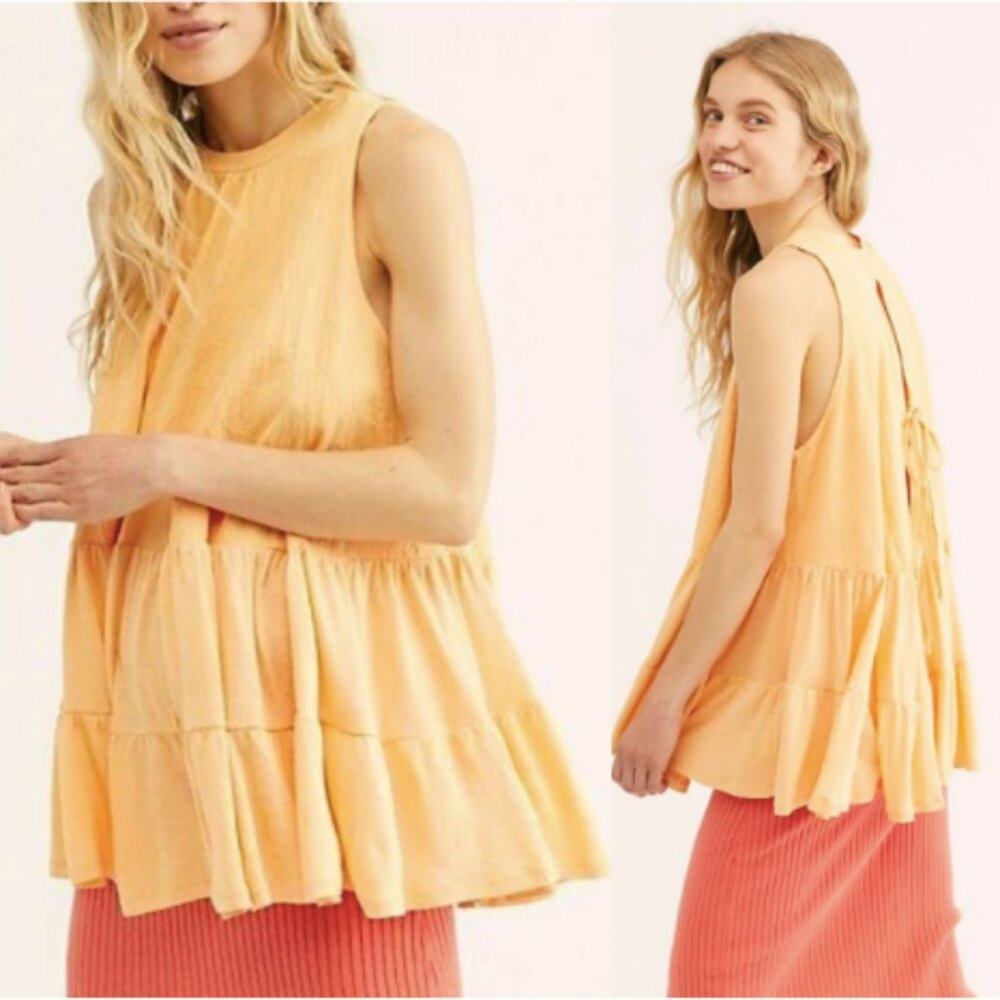 Free People Orange Right On Time Tier Tie-Back Top